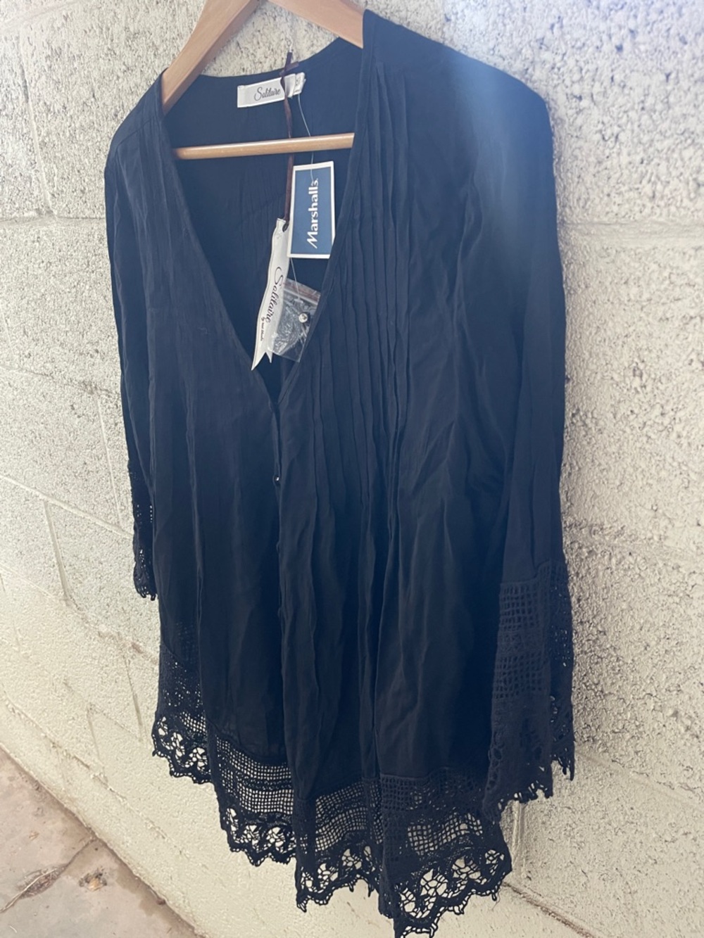 Solitaire Black V-Neck Crochet Trim Tunic